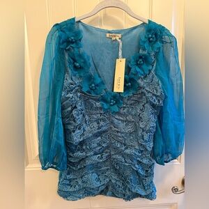Lucy & Co. Blue Floral Lace Women's Top